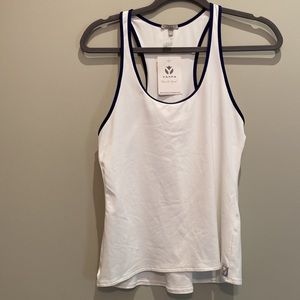 Yaffa Active Wear Tennis and Beyond Woman’s white Racer tennis Tank Top